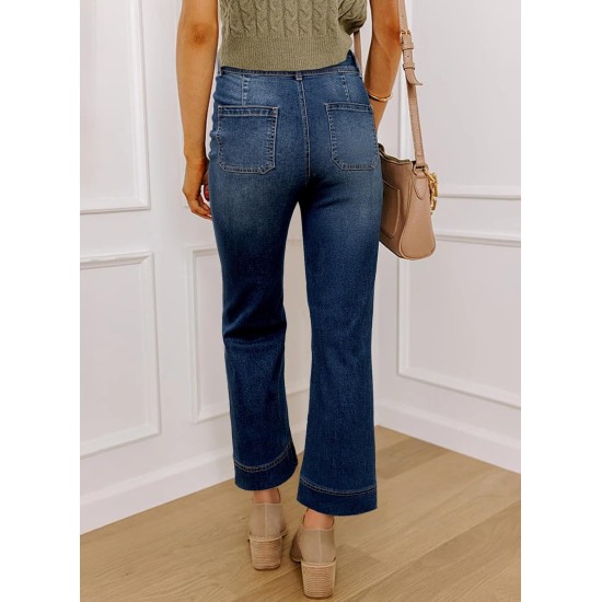 SHEWIN Women Wide Leg Jeans High Waisted Stretch Denim Pants Inseam 25-26 inch