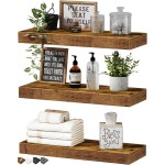 QEEIG Floating Shelves for Wall Bathroom Shelf Bedroom Kitchen Living Room Hanging Book Shelves Small Farmhouse Decor 16 inch Set of 3, Rustic Brown (015-BN3)