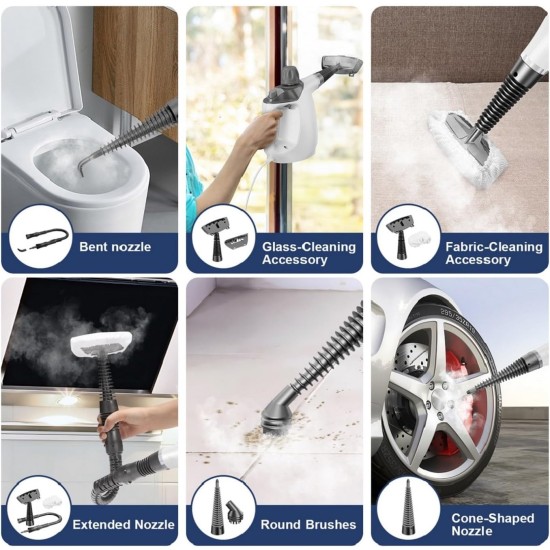 Handheld Steam Cleaner, Steam Cleaner with 16 PCS Accessory & Safety Lock, Capacity, Multi-Surface Deep Cleaning for Home, Car, Bathroom, Grout, Floor, Window (White)