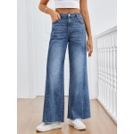 Trendy Queen Women's Wide Leg Jeans, Relaxed Loose Straight Leg with Raw Hem, Comfort Denim Pants