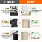 Lifewit 100L Laundry Basket with Lid, Clothes Hampers for Laundry with Bamboo Handles and 1 Removable Bag, Large Foldable Laundry Hamper for Bedroom, Bathroom, Dorm, Laundry Room, Beige