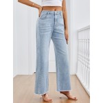 Trendy Queen Women's Wide Leg Jeans, Relaxed Loose Straight Leg with Raw Hem, Comfort Denim Pants