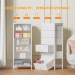 Furnulem White Tall Dresser for Bedroom,Vertical Storage Tower Unit and End Table with 6 Fabric Drawers, Nightstand Furniture with Drawer Organizer in Living Room,Closet,Entryway,Hallyway
