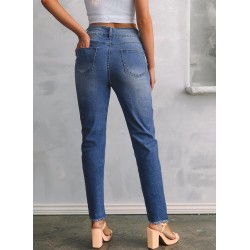 Sidefeel Women's High Waisted Jeans Strechy Fashion Raw Hem Straight Leg Ankle Denim Pants with Pockets