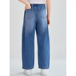 Haloumoning Girls Jeans Baggy Wide Leg Elastic High Waisted Denim Pants Y2K Boyfriend Jeans with Pockets 5-14Y