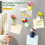8 Pcs Refrigerator Magnets - Cute Mini Ceramic Vase Fridge Magnets with Artificial Flowers, Funny Tiny Vase Magnet for Fridge Decorative, Office, Kitchen, Locker, Whiteboard