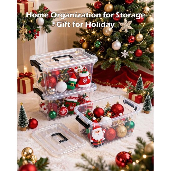 NUMIFUN Plastic Storage Bins with Lids 6 Pack Storage Organizer, 7 Quart Stackable Storage Bins with Buckle-Up Latches and Handle Storage totes easy for Home Office Pantry Organization, Clear Lids