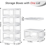 SNSLXH Portable Clear Storage Bins with Lid & Wheels, 24QT Clear Storage Bins with Lid, 4-Tier Plastic Bins with Wheels, Stackable, Magnetic Doors, for Bedroom, Living Room, Office
