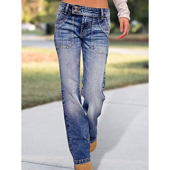 Flamingals Wide Leg Jeans for Women Low Rise Baggy Stretchy Straight Leg Bootcut Denim Pants
