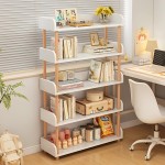 5-Tier Wooden Open Bookcase - Modern Display Bookshelf with Top Edge and Solid Wood Frame for Home and Office, Storage Cabinet, Warm White
