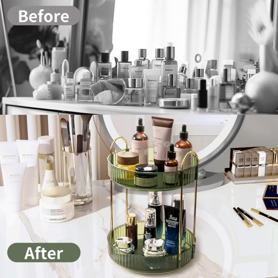 360 Rotating Makeup Organizer for Vanity,2 Tier Large Capacity Skincare Organizers,Bathroom Counter Organizer, Spinning Perfume Organizer & Vanity Organizer (Green-2 Tier) 360 Rotating Makeup Organizer for Vanity,2 Tier Large Capacity Skincare Organizers,Bathroom Counter Organizer, Spinning Perfume Organizer & Vanity Organizer (Green-2 Tier)