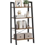 VASAGLE Ladder Shelf, 4-Tier Bookshelf, Storage Rack, Bookcase with Steel Frame, for Living Room, Home Office, Kitchen, Bedroom, Industrial Style, Rustic Brown and Ink Black ULLS44X