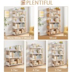 5-Tier Wooden Open Bookcase - Modern Display Bookshelf with Top Edge and Solid Wood Frame for Home and Office, Storage Cabinet, Warm White