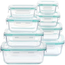 Vtopmart 8 Pack Glass Food Storage Containers with Airtight Lids, Glass Meal Prep Containers, Lunch Office Meal for Microwave, Oven, Freezer and Dishwasher, BPA Free
