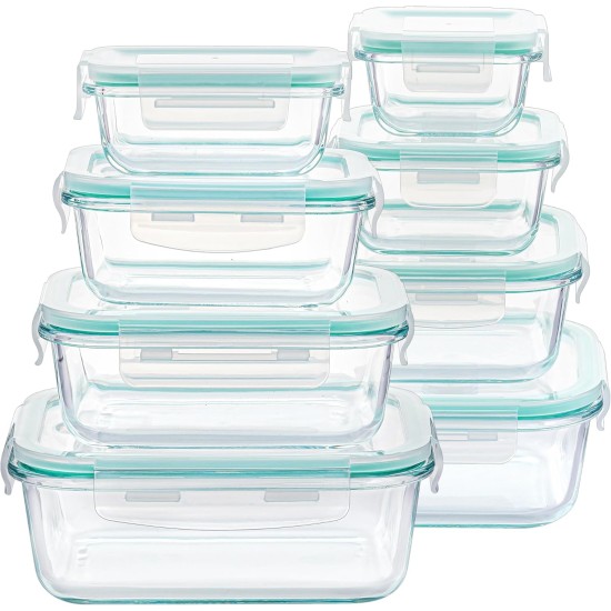 Vtopmart 8 Pack Glass Food Storage Containers with Airtight Lids, Glass Meal Prep Containers, Lunch Office Meal for Microwave, Oven, Freezer and Dishwasher, BPA Free