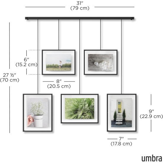 Umbra Exhibit Picture Frame Gallery Set, Adjustable Wall Collage Displays Five Photos (Two 4x6 and Three 5x7), Set of 5, Black