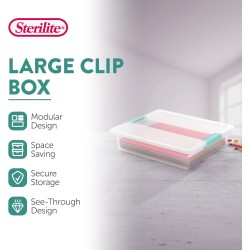 Sterilite 6-Pack Clip Box, Stackable Clear Plastic Bins with Latching Lids, Large - Writing, Arts or Crafts Supplies Storage Containers for Home, Office, Classroom and Workshop Organization