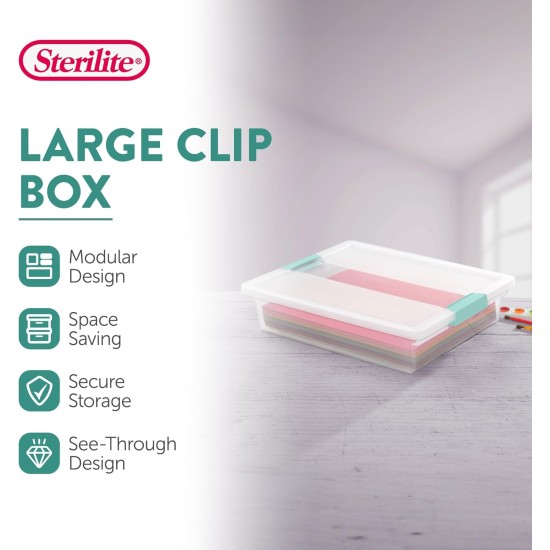 Sterilite 6-Pack Clip Box, Stackable Clear Plastic Bins with Latching Lids, Large - Writing, Arts or Crafts Supplies Storage Containers for Home, Office, Classroom and Workshop Organization