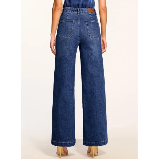 Sidefeel Womens Wide Leg Jeans High Waisted Stretchy Straight Leg Baggy Denim Pants with Pockets