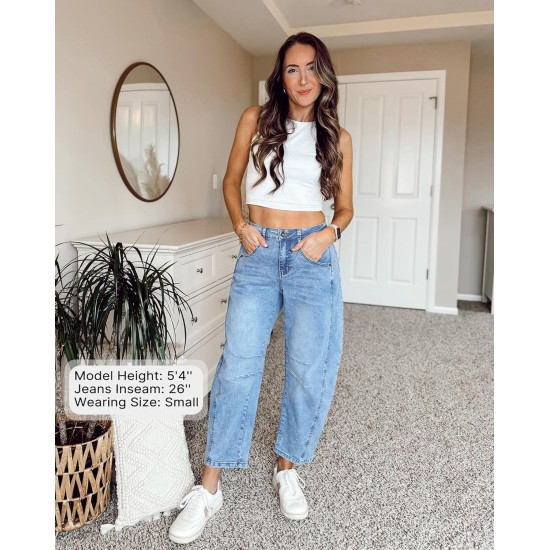 GRAPENT Barrel Jeans for Women Trendy High Waisted Wide Leg Baggy Cropped Relax Fit Stretch Denim Trouser Ankle Pants