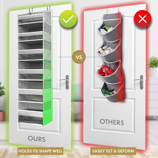 HOMELUX THEORY UPGRADED 6 Tiers Over The Door Organizer Hanging - 100D EXTRA THICK & 50lbs HUGE CAPACITY, 12 Side Mesh Pockets Over The Door Shoe Organizer, Hanging Closet Organizer (Ivory, 1pc)