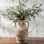Mitt&Ditt Ceramic Flower Vase with Handles, 11 inch Tall Vase for Centerpieces, Large Decorative Terracotta Vases, Farmhouse Rustic Vases for Home Decor, Living Room, Table, Neutral