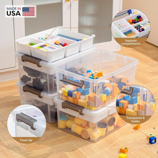 Citylife 17 QT Plastic Storage Box with Removable Tray Craft Organizers and Storage Clear Storage Container for Organizing Bead, Tool, Sewing, Playdoh