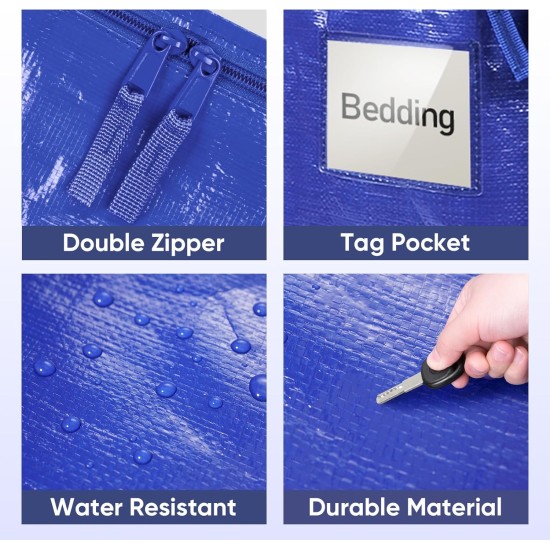 TICONN 6 Pack Extra Large Moving Bags Heavy Duty with Zippers & Carrying Handles, Durable Storage Bags Moving Boxes for Closet Organizers and Storage (6 Pack, Blue)