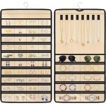Hanging Jewelry Organizers and Storage, Double-Sided Jewelry Necklace Holder for Jewelries, Earrings, Accessories, Rings on Closet, Door, Wall (1,Beige)