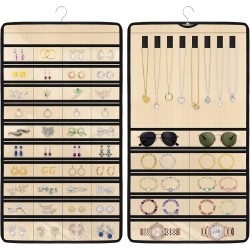 Hanging Jewelry Organizers and Storage, Double-Sided Jewelry Necklace Holder for Jewelries, Earrings, Accessories, Rings on Closet, Door, Wall (1,Beige)