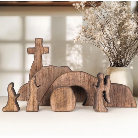 NEROSUN Empty Tomb Easter Scene and Cross Decoration, Wooden Easter Resurrection Scene Cross Jesus Tomb Tray Set, Jesus Nativity Scene Decor for Religious Home Office Tabletop Christian Gifts NEROSUN Empty Tomb Easter Scene and Cross Decoration, Wooden Easter Resurrection Scene Cross Jesus Tomb Tray Set, Jesus Nativity Scene Decor for Religious Home Office Tabletop Christian Gifts