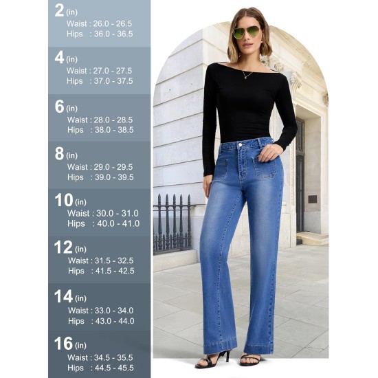 SEVEGO Tall Women's 34"/36"/38" Inseam Wide Leg Jeans High Waisted Stretchy Straight Loose Trendy Denim Pants Pockets
