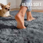 OLANLY Area Rugs for Living Room Bedroom, Machine Washable 4x5.9 ft Soft Fluffy Shaggy Bedside Rug, Indoor Floor Carpet for Kids Girls and Boys, Dorms, Nursery Rooms, Home Decor Aesthetic, Grey