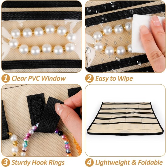 Hanging Jewelry Organizers and Storage, Double-Sided Jewelry Necklace Holder for Jewelries, Earrings, Accessories, Rings on Closet, Door, Wall (1,Beige)