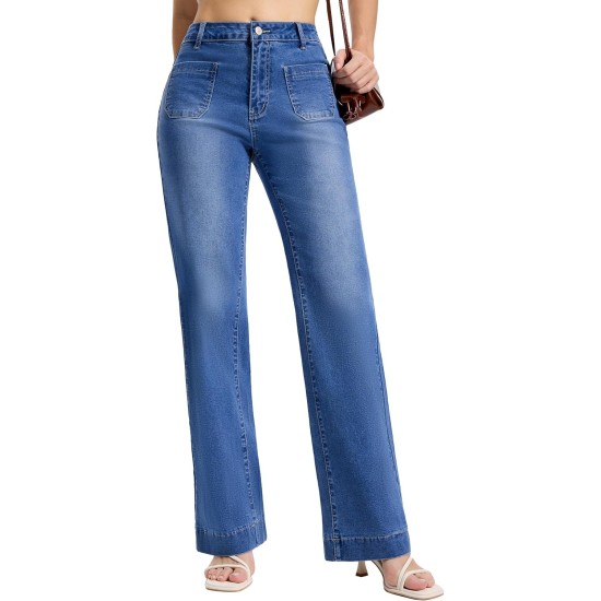 SEVEGO Tall Women's 34"/36"/38" Inseam Wide Leg Jeans High Waisted Stretchy Straight Loose Trendy Denim Pants Pockets