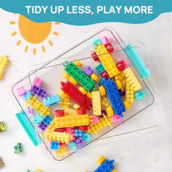 Vtopmart 6 Qt Plastic Storage Bins with Lids, Clear Sensory Bins, Arts Crafts Organizers and Storage, Stackable Containers for Home Office and School Supplies, 4 Pack