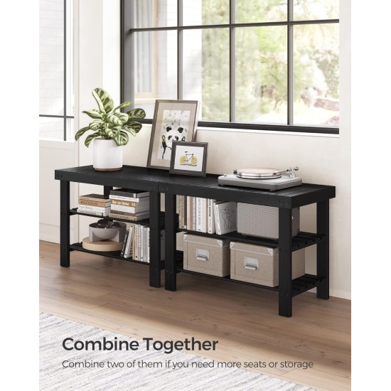 SONGMICS Shoe Rack Bench, 3-Tier Bamboo Shoe Storage Organizer, Entryway Bench, Holds Up to 286 lb, 11.3 x 27.6 x 17.8 Inches, for Entryway Bathroom Bedroom, Ink Black ULBS04H