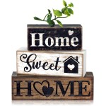 4 Pcs Farmhouse Wooden Tabletop Decor Farmhouse Tiered Tray Decor Rustic Eucalyptus Leaves Wood Block Sign Gift Sweet Home Centerpiece Home Table Decortion