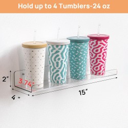 upsimples Acrylic Shelves for Bathroom Storage, 15" Floating Shelves Wall Organizer for Perfume, Make up, Skincare, Kids Bookshelf for Bedroom, Nursery, Living Room Decor, Clear, 4 Pack