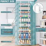 Over The Door Pantry Organizer，9-Tier Over The Door Organizer with Adjustable Basket，Metal Hanging Pantry Organizers and Storage for Kitchen, Back of Door Seasoning Rack