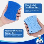 MR.SIGA Non-Scratch Cellulose Scrub Sponge, Dual-Sided Dishwashing Sponge for Kitchen, 12 Pack