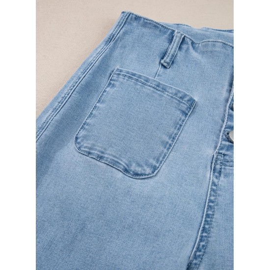 Sidefeel Women's Wide Leg Jeans High Waisted Zimbaplatinum Stretchy Straight Leg Jeans Buttoned Loose Denim Pants with Pocket