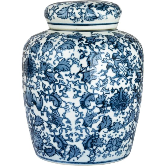 Decorative Blue and White Ceramic Ginger Jar with Lid