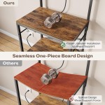 SUPERJARE Kitchen Bakers Rack with Power Outlet, Coffee Bar Table 4 Tiers, Kitchen Microwave Stand with 6 S-Shaped Hooks, Storage Shelf Rack for Spices, Pots and Pans - Rustic Brown