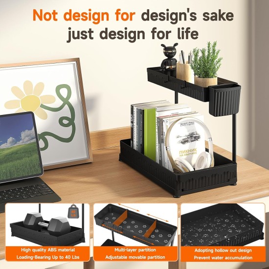 3 Pack Multi-Purpose Pull-Out Storage Organizers, 2-Tier L-Shaped Under Sink/Cabinet Organizers and Storage for Bathroom & Kitchen, Black, 12.8 Inches 3 Pack Multi-Purpose Pull-Out Storage Organizers, 2-Tier L-Shaped Under Sink/Cabinet Organizers and Storage for Bathroom & Kitchen, Black, 12.8 Inches