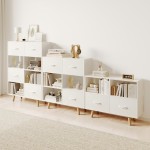 Bookcase with Fabric Storage Bins - 4 Cube Organizer Display Bookshelf for Home Office, White