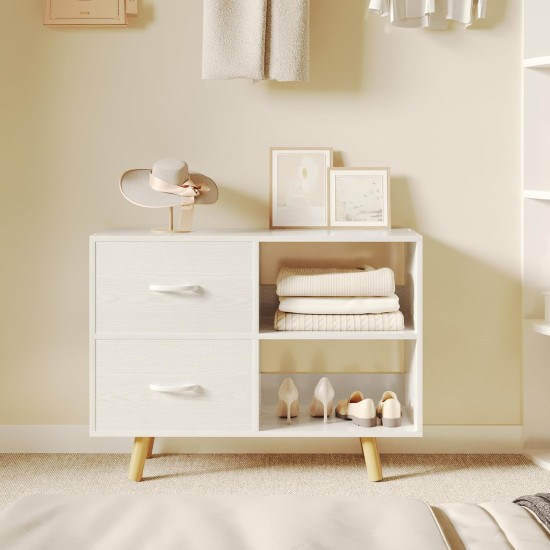 Bookcase with Fabric Storage Bins - 4 Cube Organizer Display Bookshelf for Home Office, White