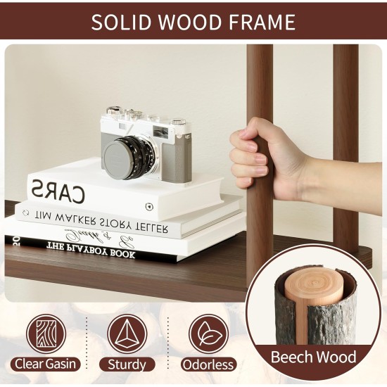 IOTXY Wooden Triple Wide Bookshelf - 5-Tier Large Shelf Bookcase with Solid Beech Frame, Tall Freestanding Open Etagere Display Rack for Home Office, Walnut