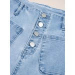 Sidefeel Women's Wide Leg Jeans High Waisted Zimbaplatinum Stretchy Straight Leg Jeans Buttoned Loose Denim Pants with Pocket