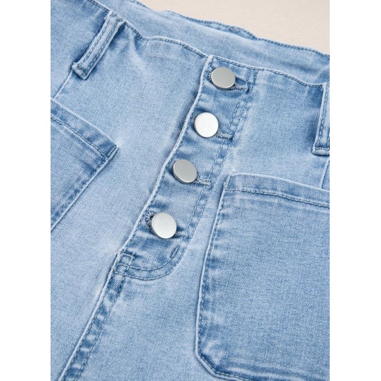 Sidefeel Women's Wide Leg Jeans High Waisted Zimbaplatinum Stretchy Straight Leg Jeans Buttoned Loose Denim Pants with Pocket